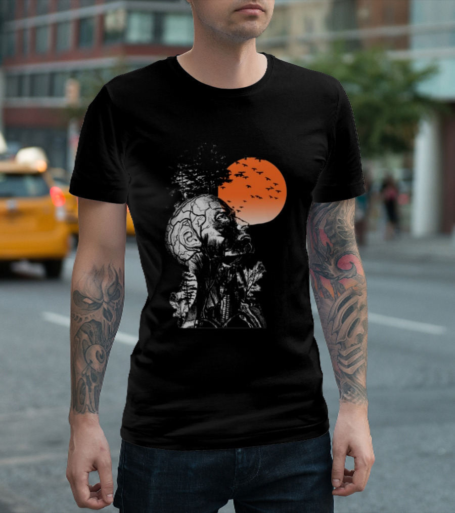 Hangover Alan Human Anatomy Tree Brain Pattern Orange Moon Dark Khaki T-Shirt