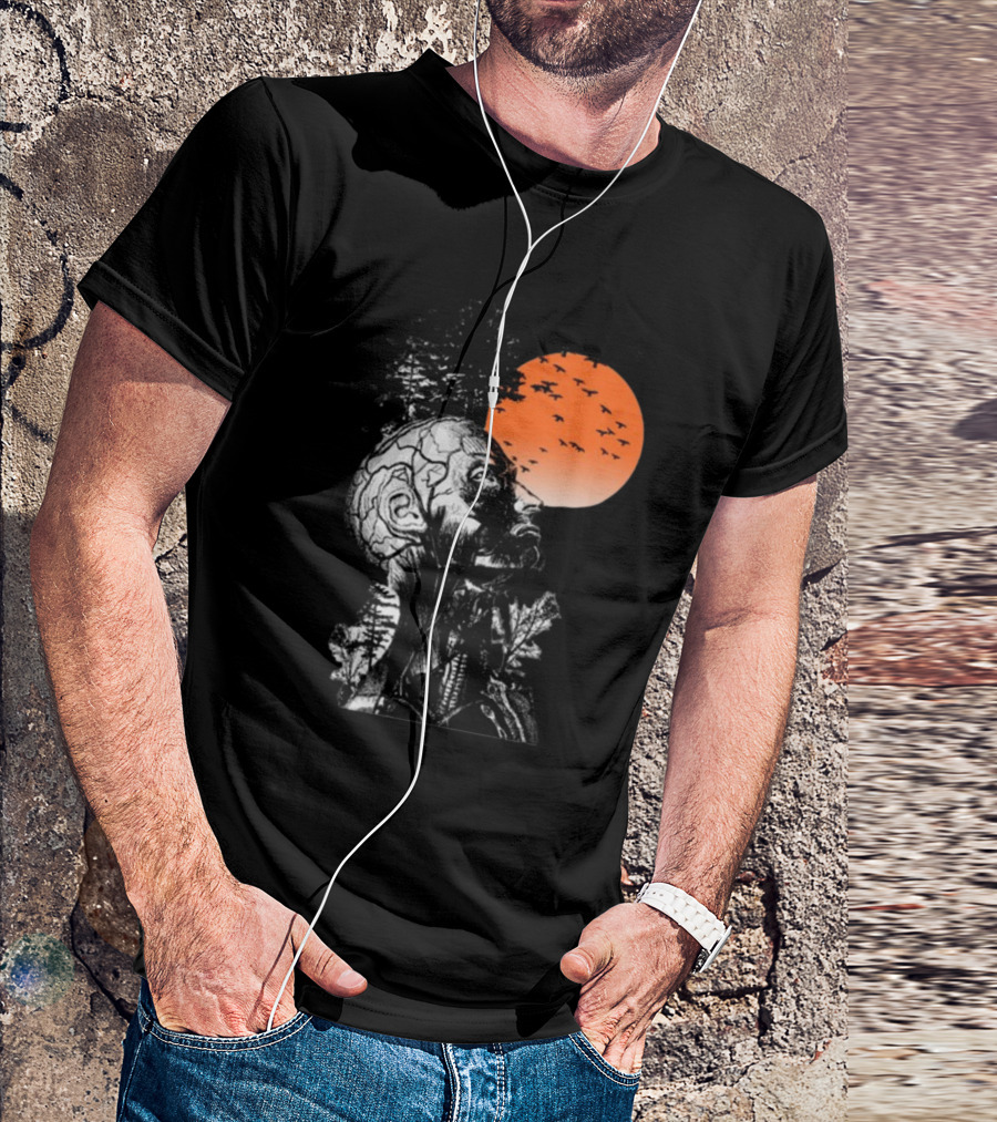 Hangover Alan Human Anatomy Tree Brain Pattern Orange Moon Dark Khaki T-Shirt