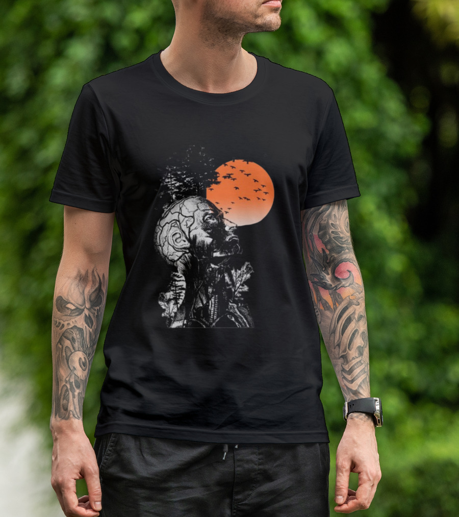 Hangover Alan Human Anatomy Tree Brain Pattern Orange Moon Dark Khaki T-Shirt