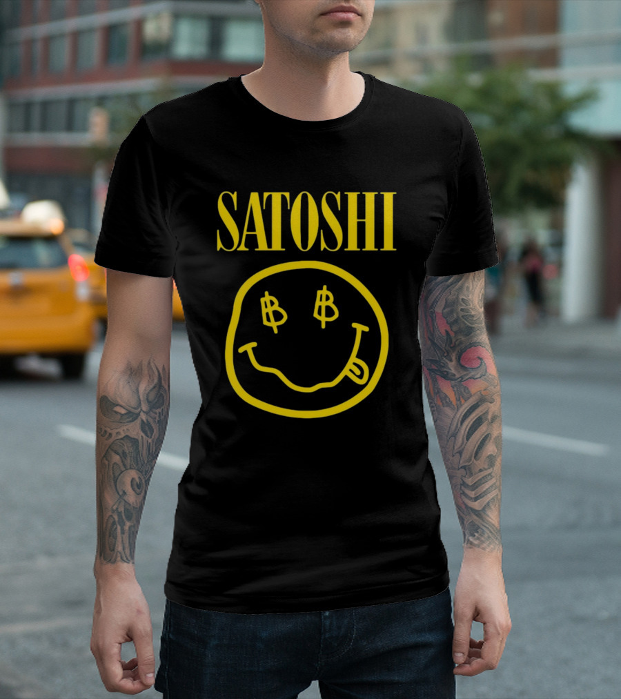 SATOSHI Smiley Face with Bitcoin Symbols T-Shirt