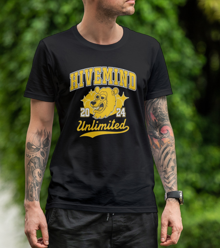Hivemind Unlimited 2024 Bear Illustration Yellow Stars T-Shirt