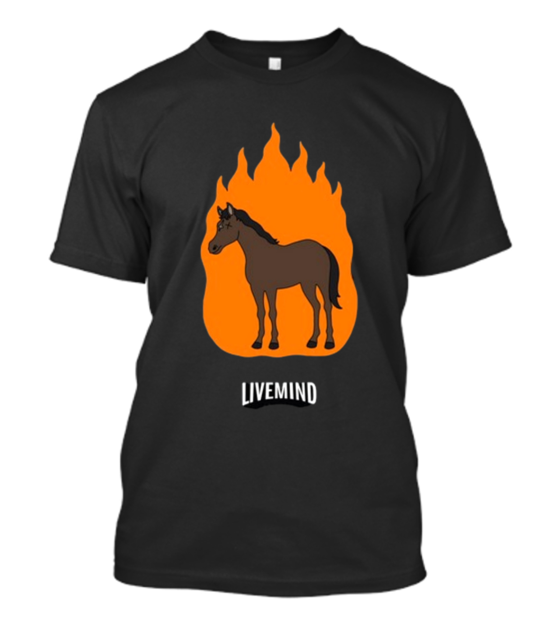 Hivemindtv Livemind Tour Horse In Flame Background T-Shirt