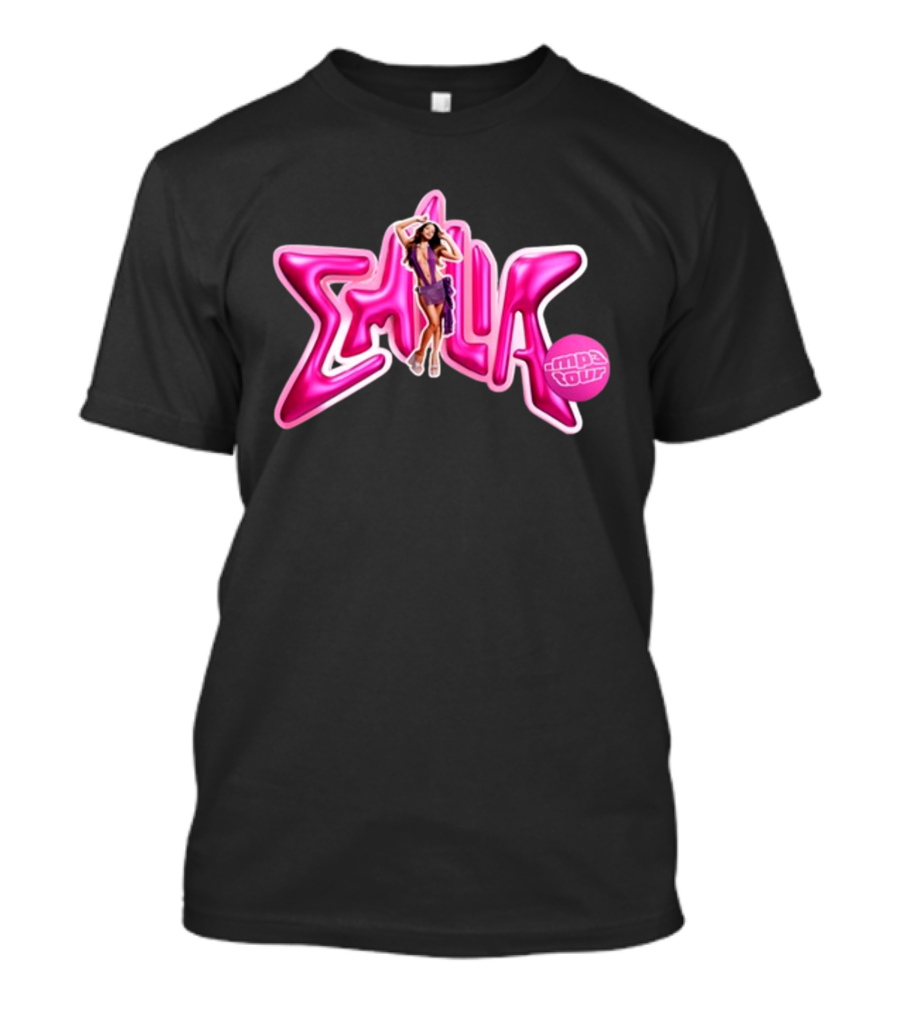 Emilia Mp3 Tour Stylish Star Logo With Performer In Vibrant Pink T-Shirt