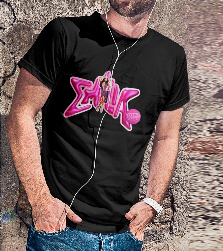 Emilia Mp3 Tour Stylish Star Logo With Performer In Vibrant Pink T-Shirt
