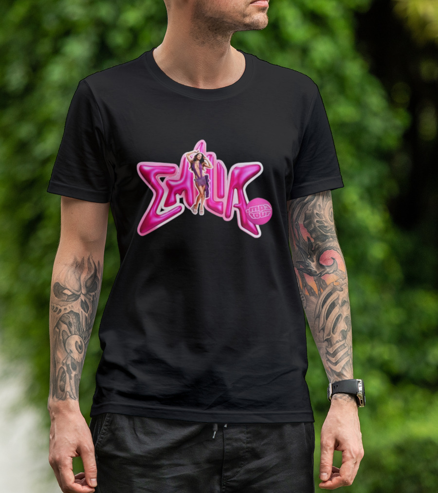 Emilia Mp3 Tour Stylish Star Logo With Performer In Vibrant Pink T-Shirt