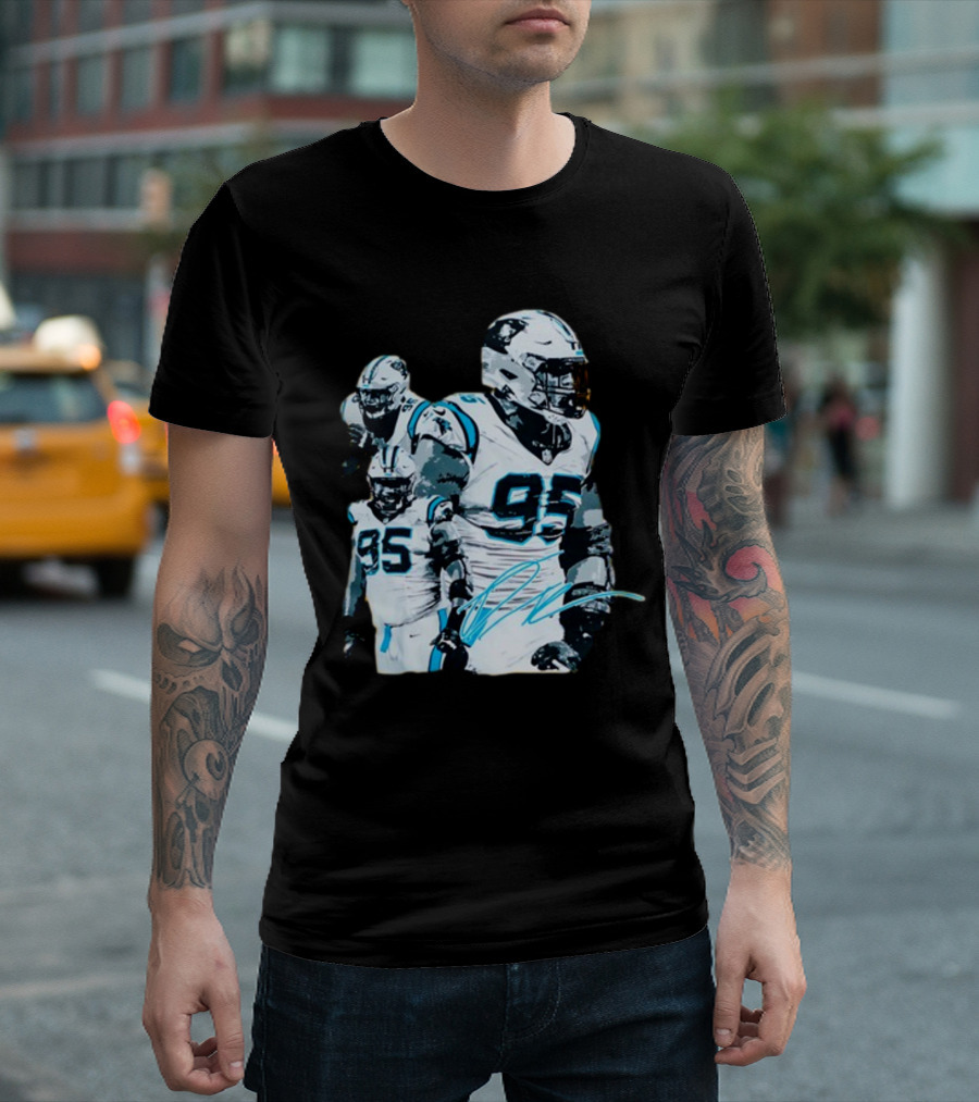 Kai Brown Wearing Carolina Panthers Derrick Brown 95 NFL Football T-Shirt