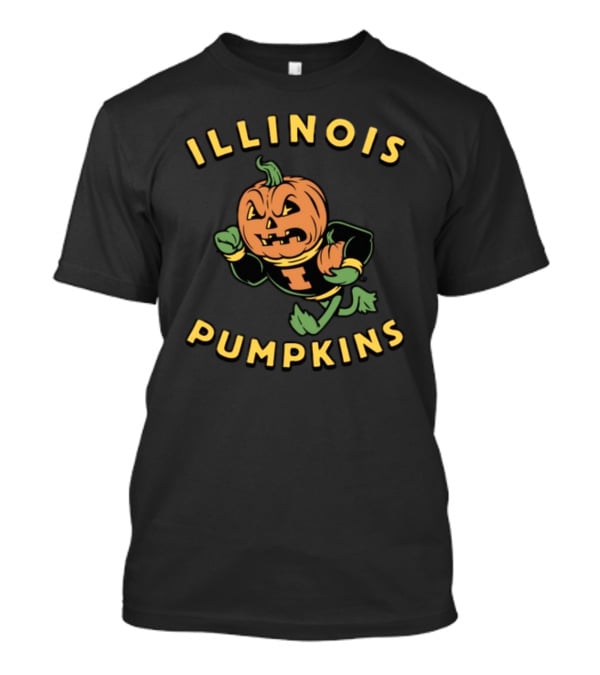 Harebraineddesign Illinois Pumpkins Mascot Creepy Jack-O’-Lantern Football Player T-Shirt