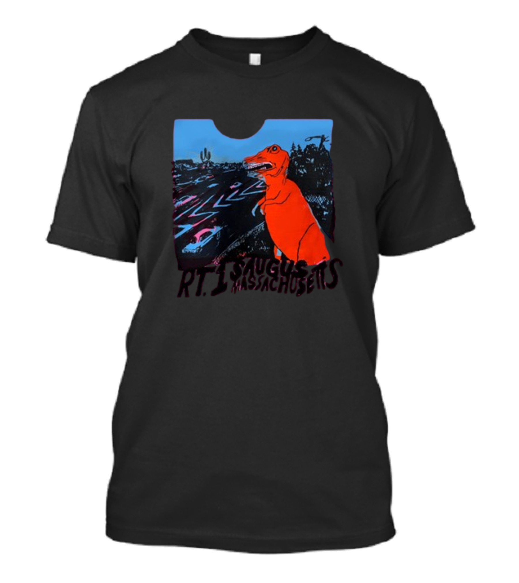 RT 1 Saugus Massachusetts Dinosaur Route Scene T-Shirt