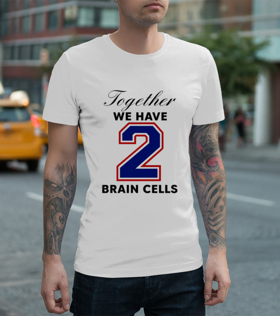 Together We Have 2 Brain Cells Blue Red Outline T-Shirt