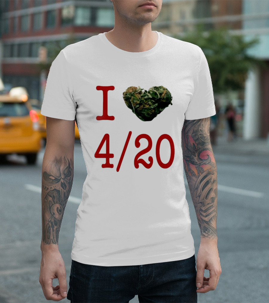 I Love 420 Day Heart Made of Cannabis T-Shirt