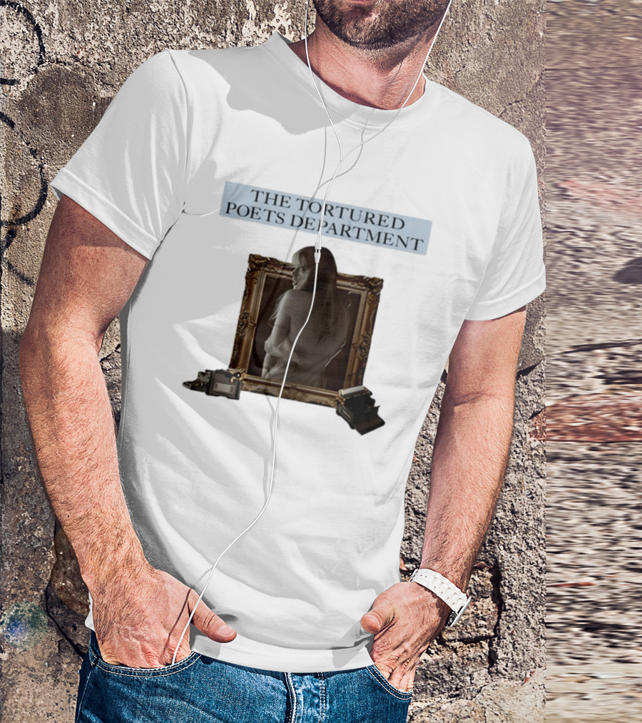 Chartsandshirts The Tortured Poets Department Framed Figure With Books And Typewriter T-Shirt