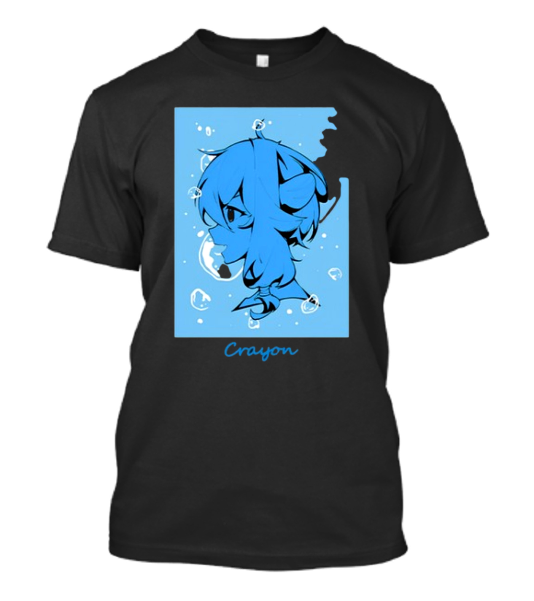 Crayon Blue Submerged Anime Portrait With Bubbles T-Shirt
