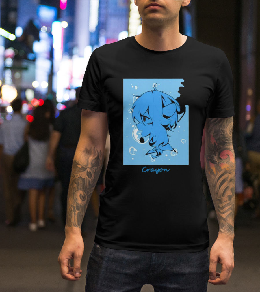 Crayon Blue Submerged Anime Portrait With Bubbles T-Shirt