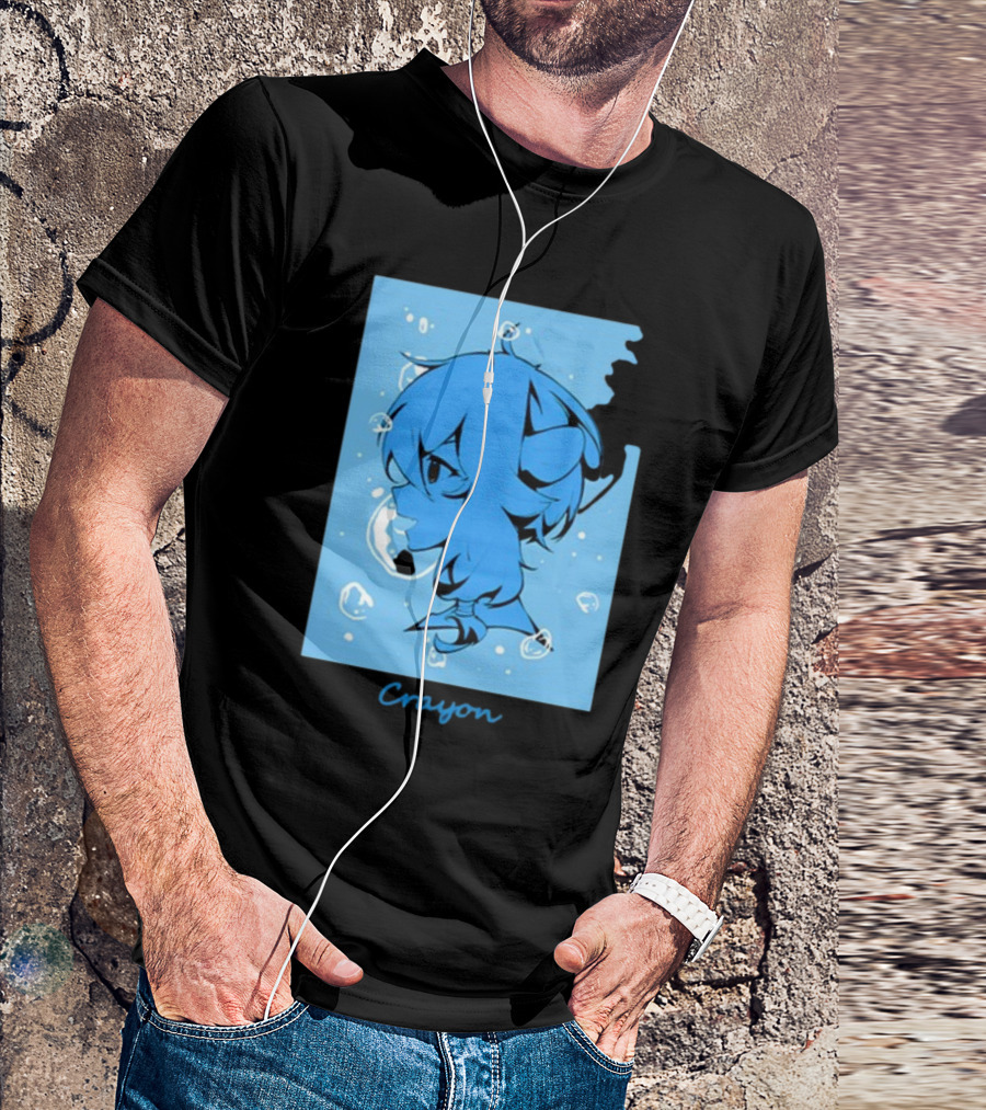 Crayon Blue Submerged Anime Portrait With Bubbles T-Shirt