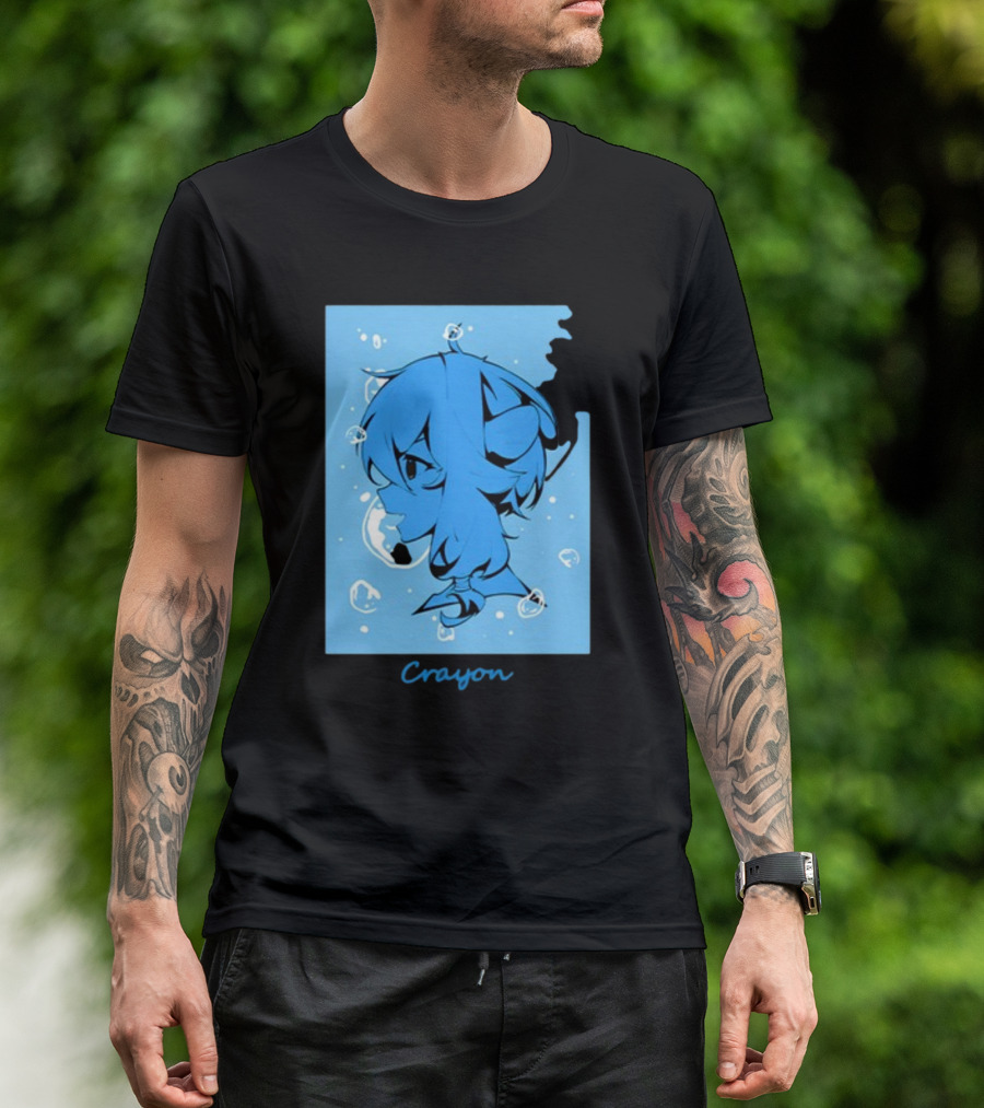 Crayon Blue Submerged Anime Portrait With Bubbles T-Shirt