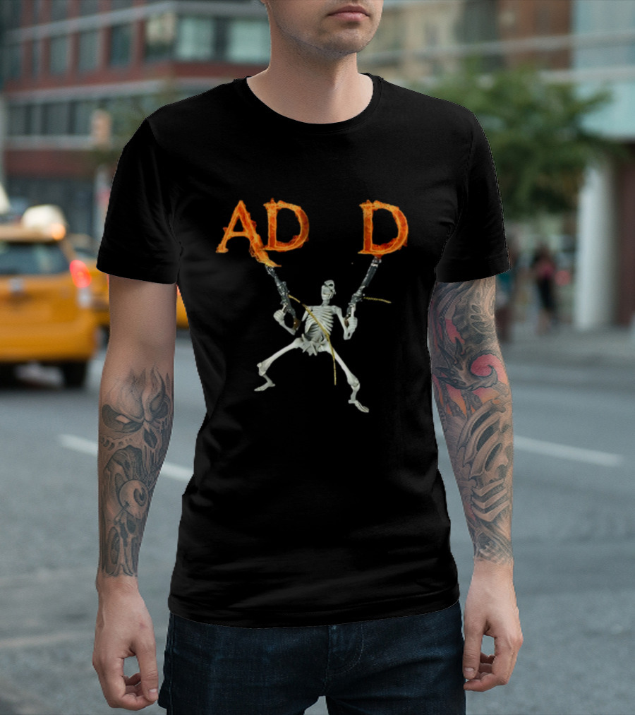 ADHD Skeleton Dual-Wielding Fiery Guns T-Shirt