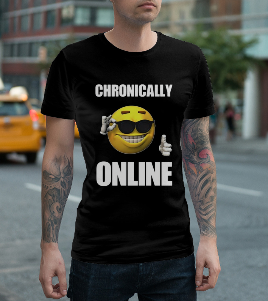 Chronically Online Cool Sunglasses Thumbs Up Emoji T-Shirt