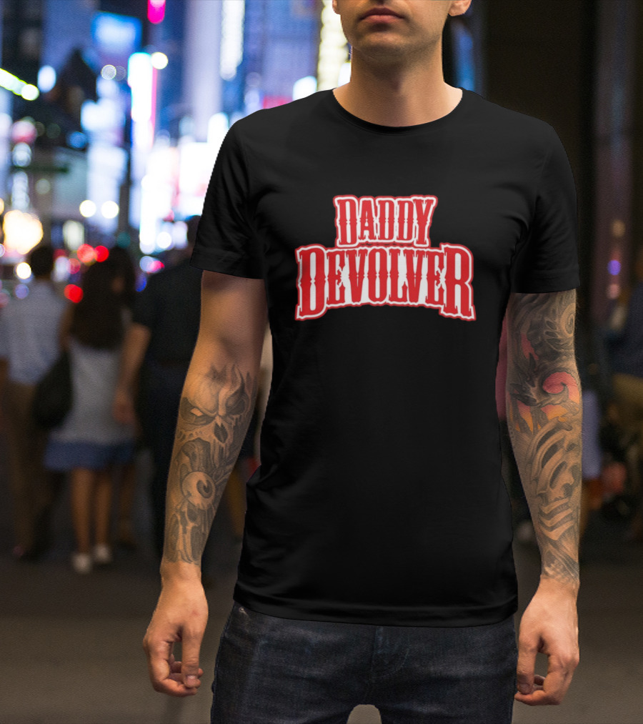 Daddy Devolver Red Western Typography T-Shirt