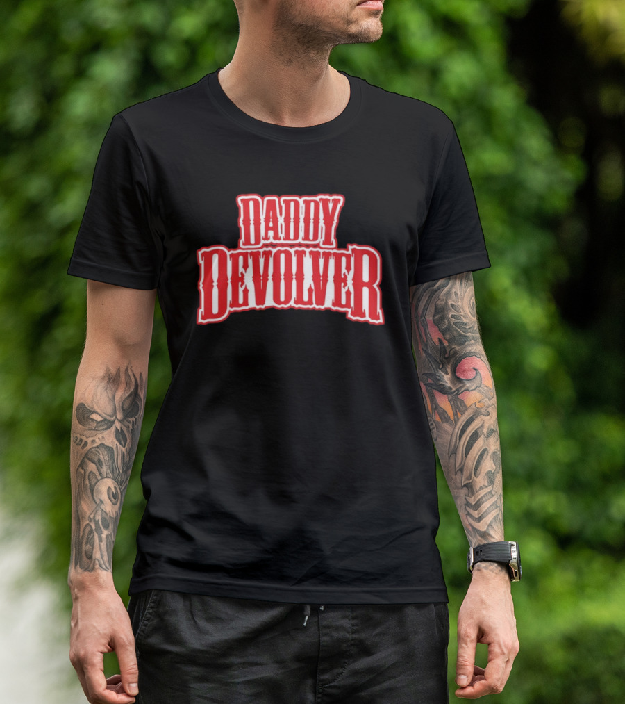 Daddy Devolver Red Western Typography T-Shirt