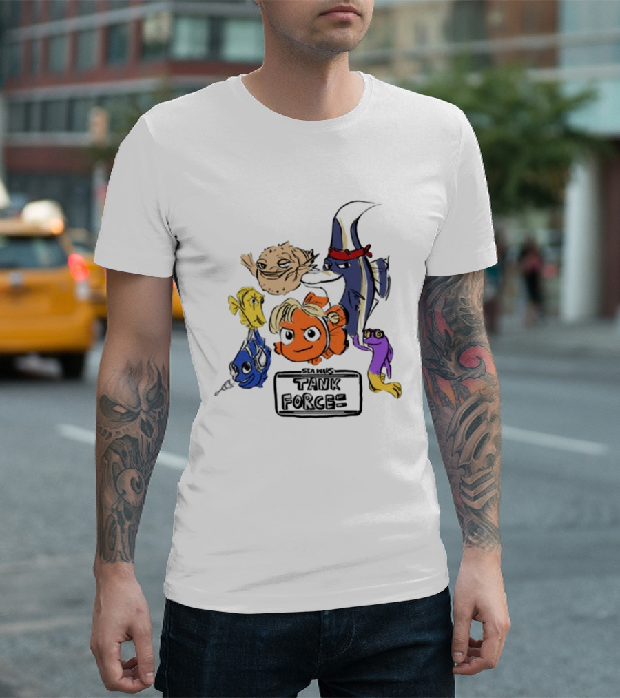 Sea Wars Tank Force Cartoon Fish Characters T-Shirt
