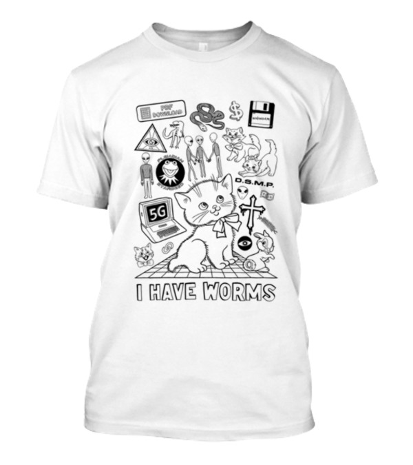 Webworm Cursed 5G Kitty With Aliens D.S.M.P. I Have Worms T-Shirt