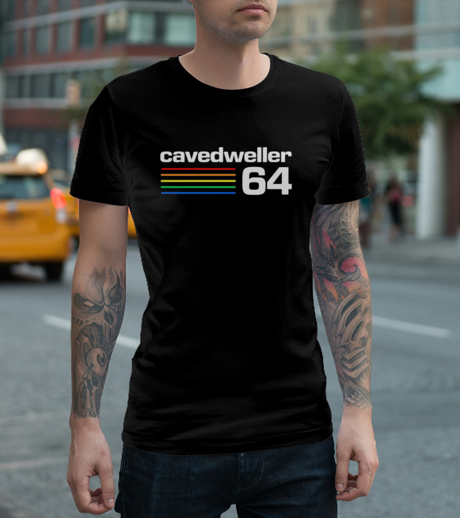 cavedweller 64 Retro Gaming Style with Striped Color Bars T-Shirt