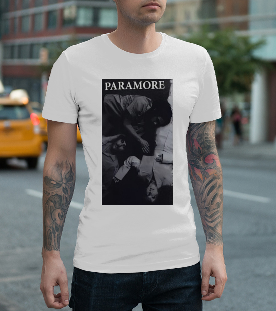 Paramore Black And White Band Photo Trio Lying Down T-Shirt