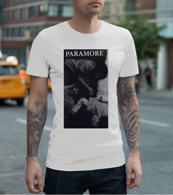 Paramore Black And White Band Photo Trio Lying Down T-Shirt