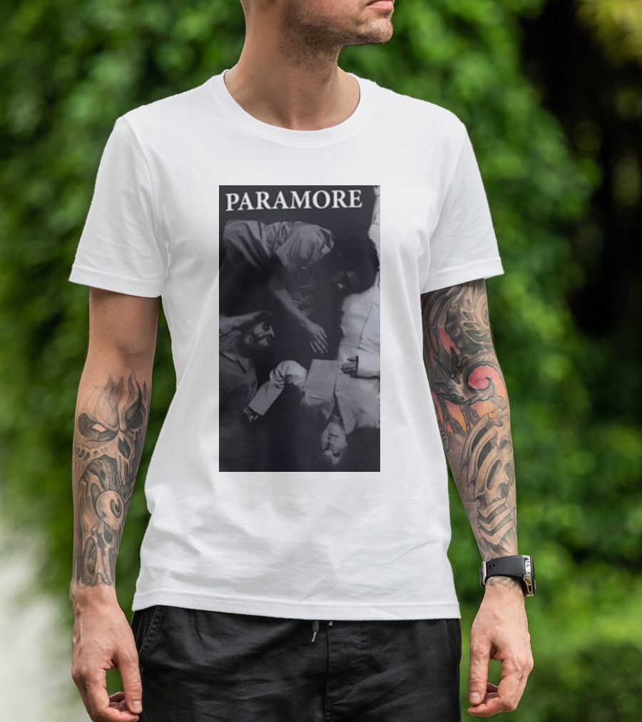 Paramore Black And White Band Photo Trio Lying Down T-Shirt
