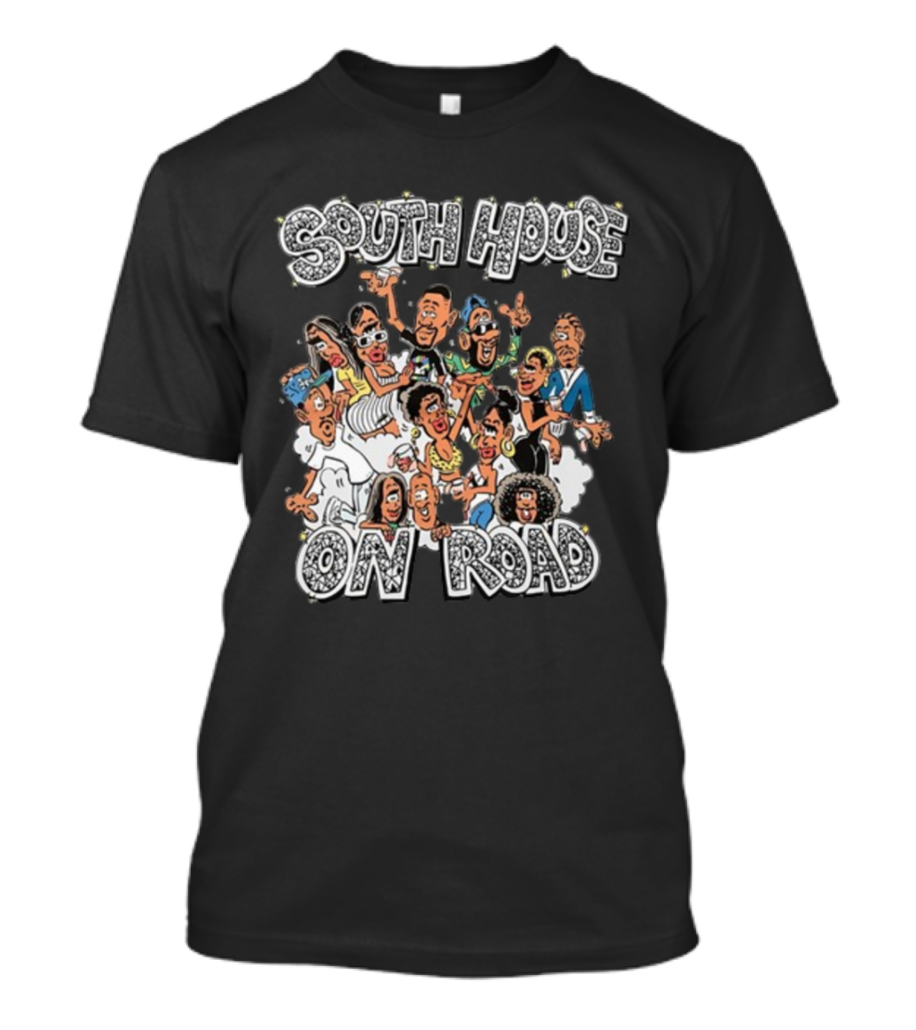 Freakorico South House On Road Cartoon Characters Gathering T-Shirt