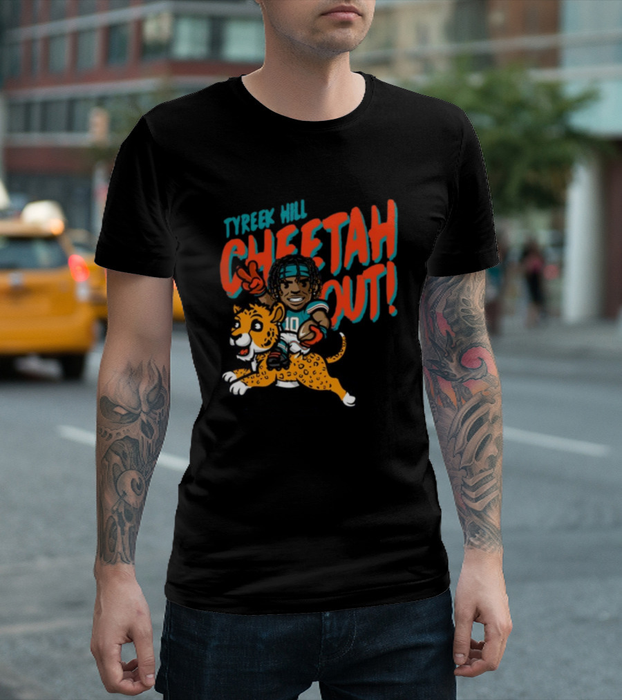 Tyreek Hill Cheetah Out Riding Cartoon Cheetah Football Player Character T-Shirt