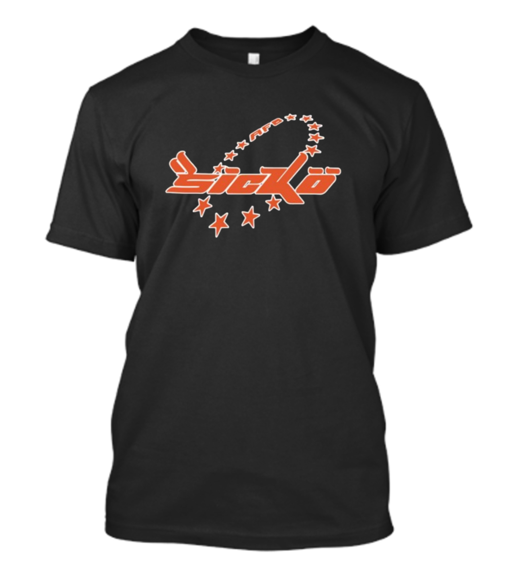 Bornfrompain Afb Sicko Stars Logo Red Text With Orange Stars T-Shirt