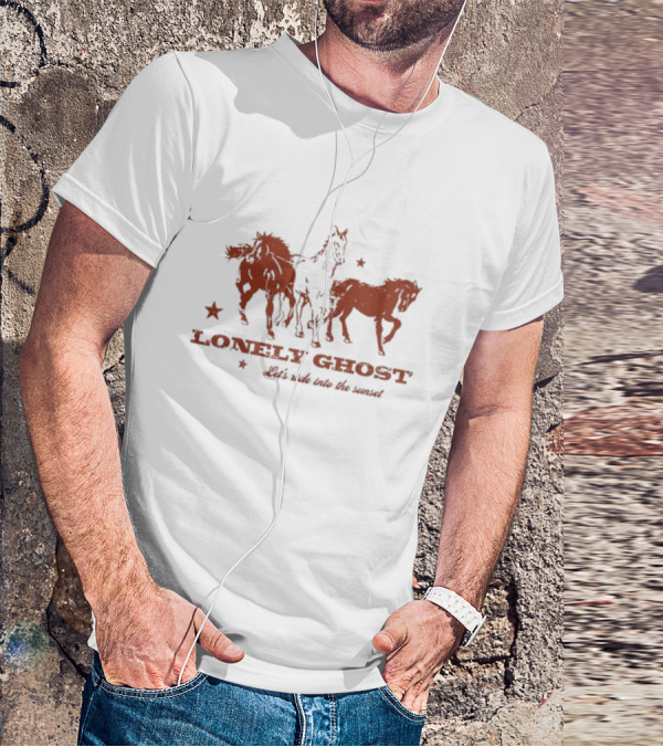 Lonely Ghost Let's Ride Into The Sunset Horses And Stars T-Shirt