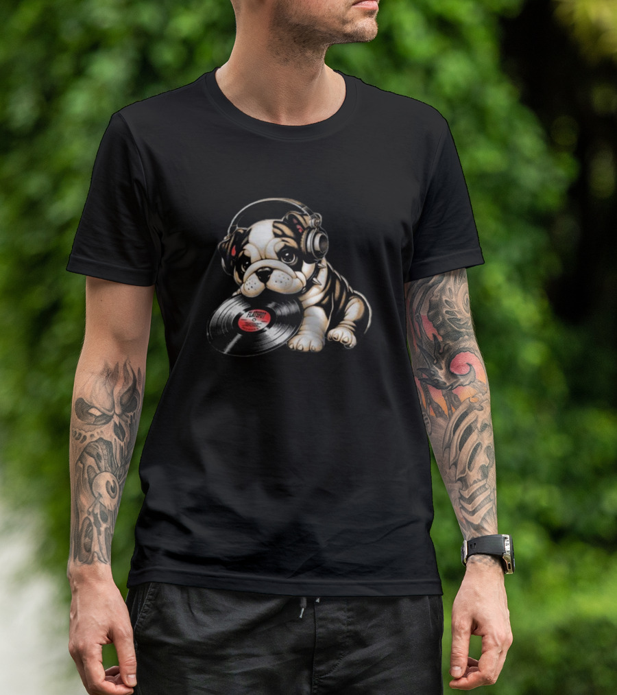 Flatspot Records Babydog Vinyl Headphones Bulldog T-Shirt