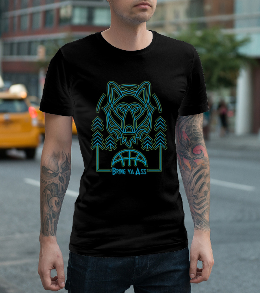 HeadFlyer Brewing Bring Ya Ass Neon Wolf And Trees T-Shirt