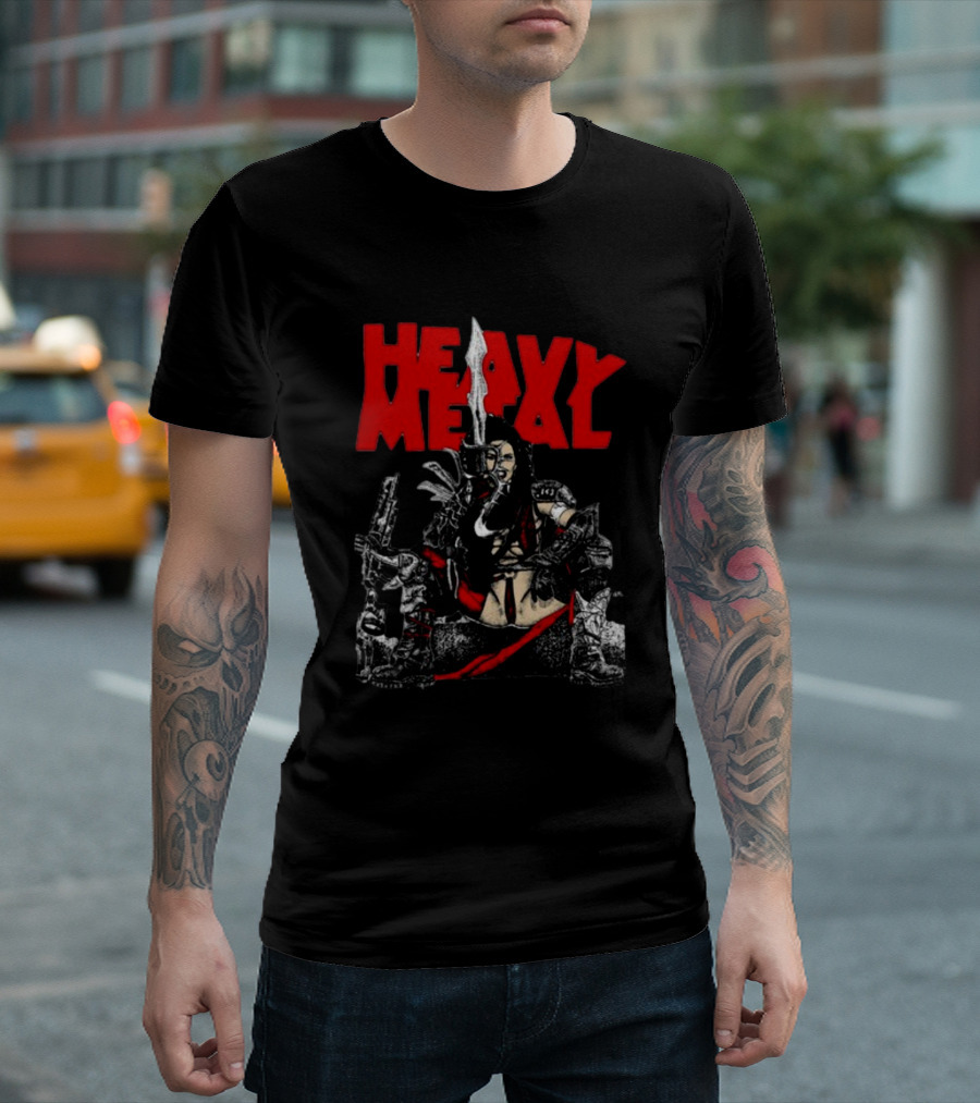 Heavy Metal Warrior with Weapons and Armor T-Shirt