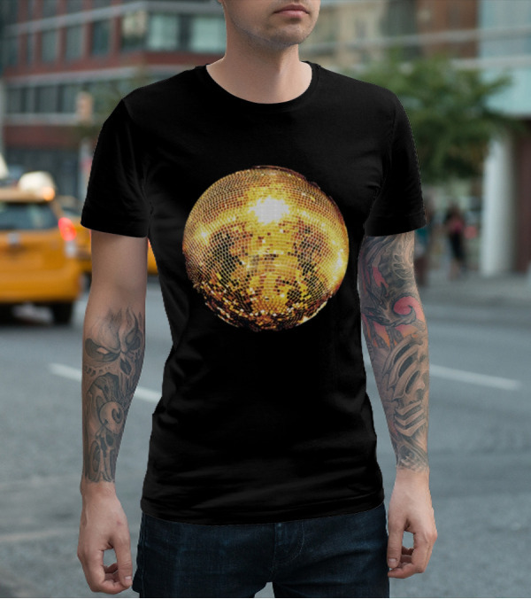 Gold Disco Ball Vintage 90s Shine Reflective Party T-Shirt