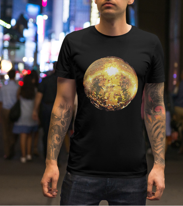 Gold Disco Ball Vintage 90s Shine Reflective Party T-Shirt