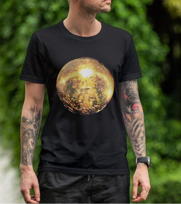 Gold Disco Ball Vintage 90s Shine Reflective Party T-Shirt