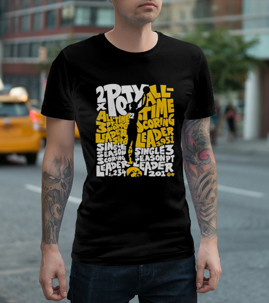 Caitlin Clark 2x POY All-Time Scoring Leader Iowa Single Season 3 Pt Leader T-Shirt