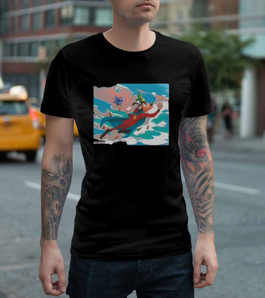 Disney Lorcana Super Goof Flying Hero Dog Adventure With Blue Bird Companion T-Shirt