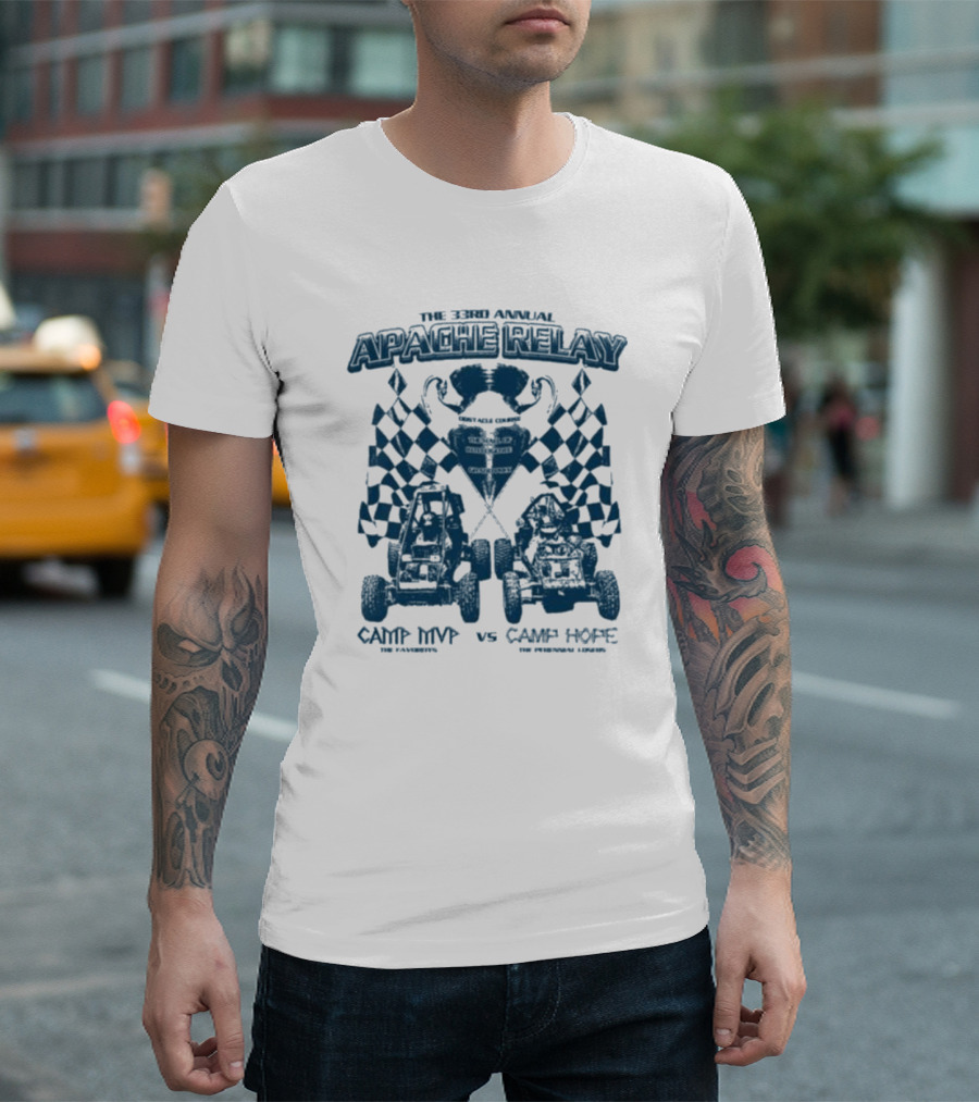 The 33rd Annual Apache Relay Camp MVP vs Camp Hope Racing Go-Karts with Checkered Flags T-Shirt