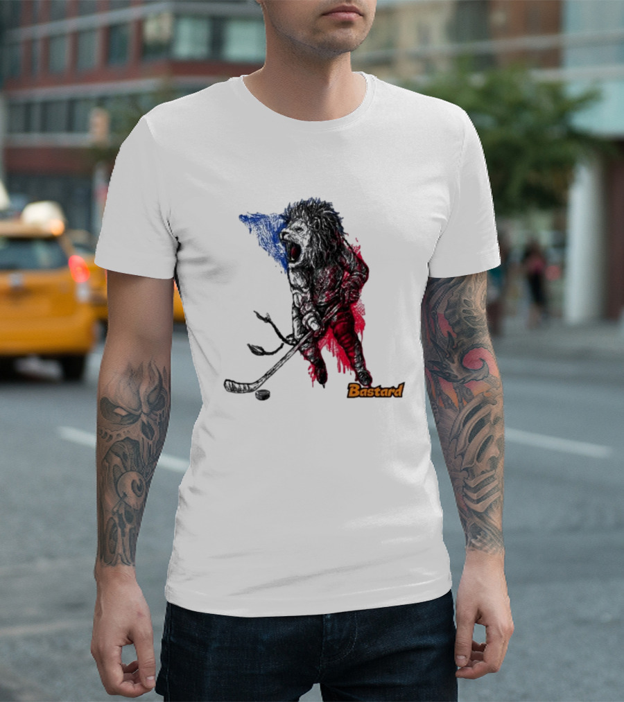 Vtipné Hokejové Potisky Bastard Lví Hokejista Trikolora T-Shirt