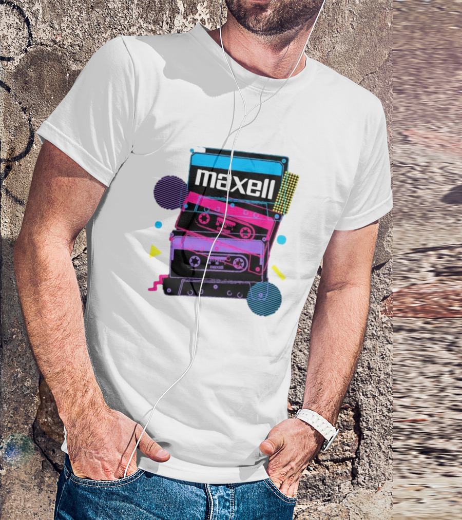 Maxell Retro Cassette Stack Vibrant Neon Aesthetic T-Shirt