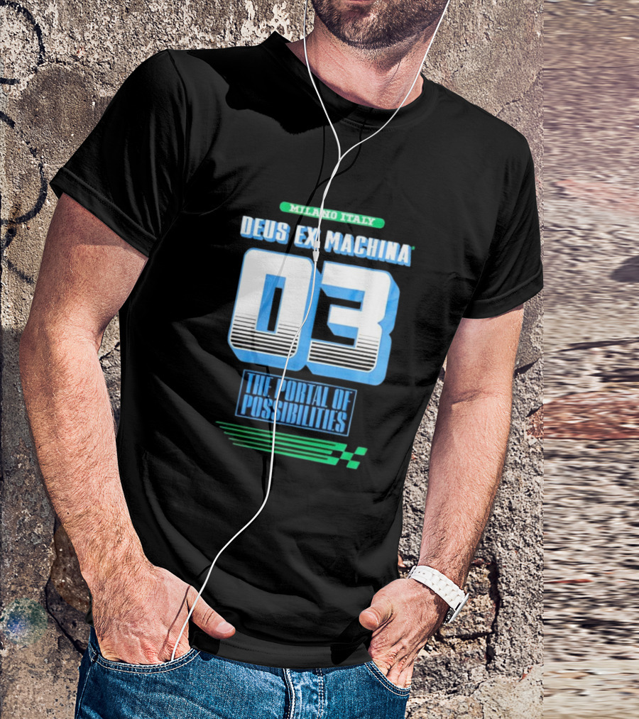 Milano Italy Deus Ex Machina 03 The Portal Of Possibilities Racing Number T-Shirt