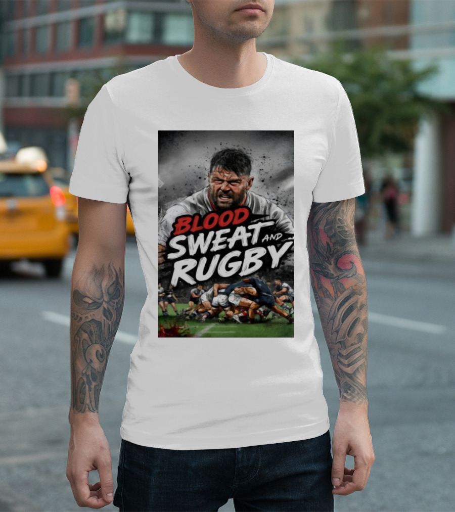 Blood Sweat and Rugby Intense Match Action Rugby Players T-Shirt