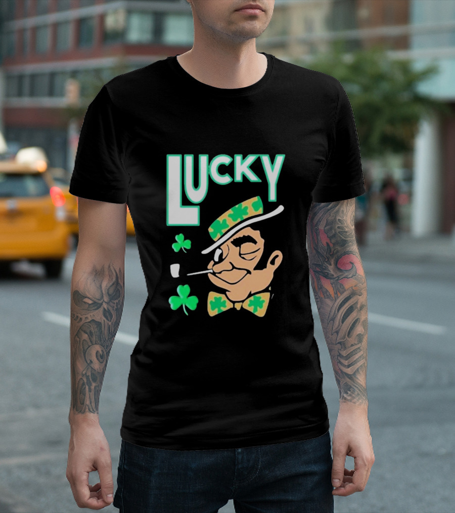 Boston Celtics Lucky the Leprechaun Shamrock Winking Pipe T-Shirt