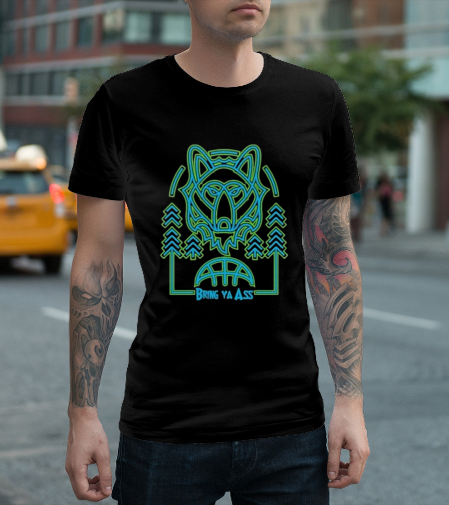 Bring Ya Asss Neon Wolf and Basketball Forest T-Shirt