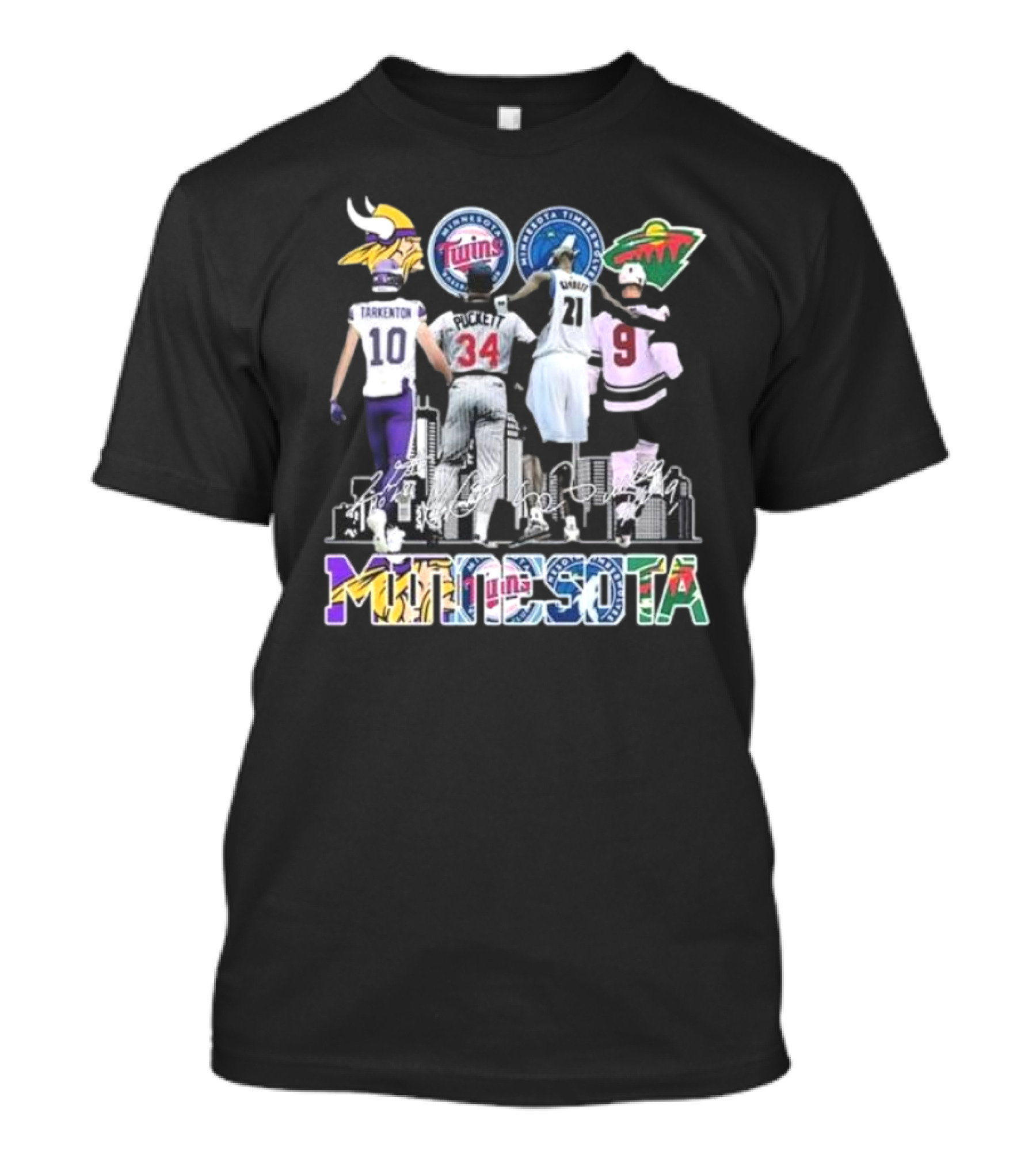 Minnesota Vikings Twins Timberwolves Wild Iconic Players Signatures Fan T-Shirt