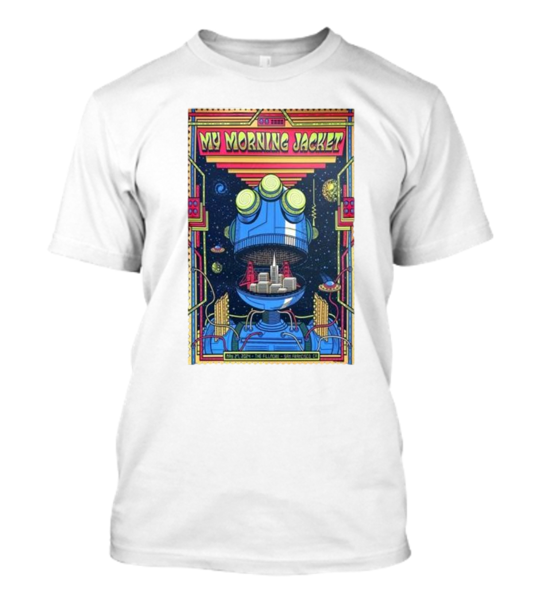 My Morning Jacket The Fillmore San Francisco May 27 2024 Psychedelic Robot Cityscape T-Shirt